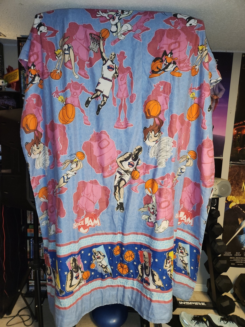 Full Size Space Jam Blanket 1996 in Light Blue and Pink